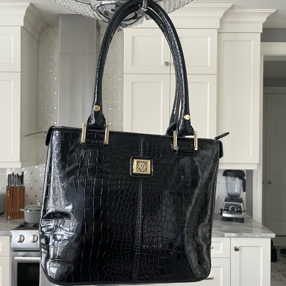 Vintage 80/90s Anne Klein pre loved hand bag faux black crocodile - Picture 8 of 8